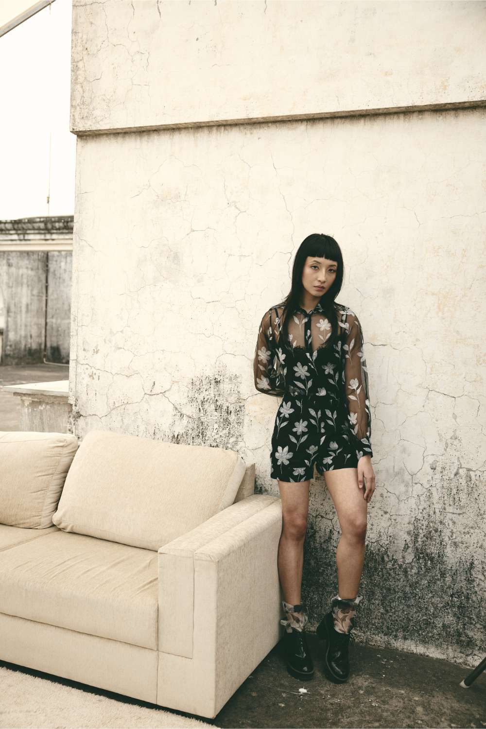 ATBW - AN Foral Organza Shirt Set - Black