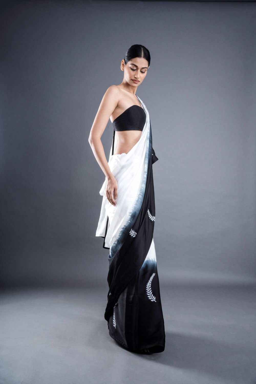 ATBW - Leaf Print Satin Ombre Saree