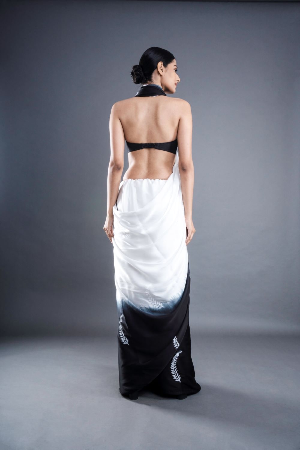 ATBW - Leaf Print Satin Ombre Saree