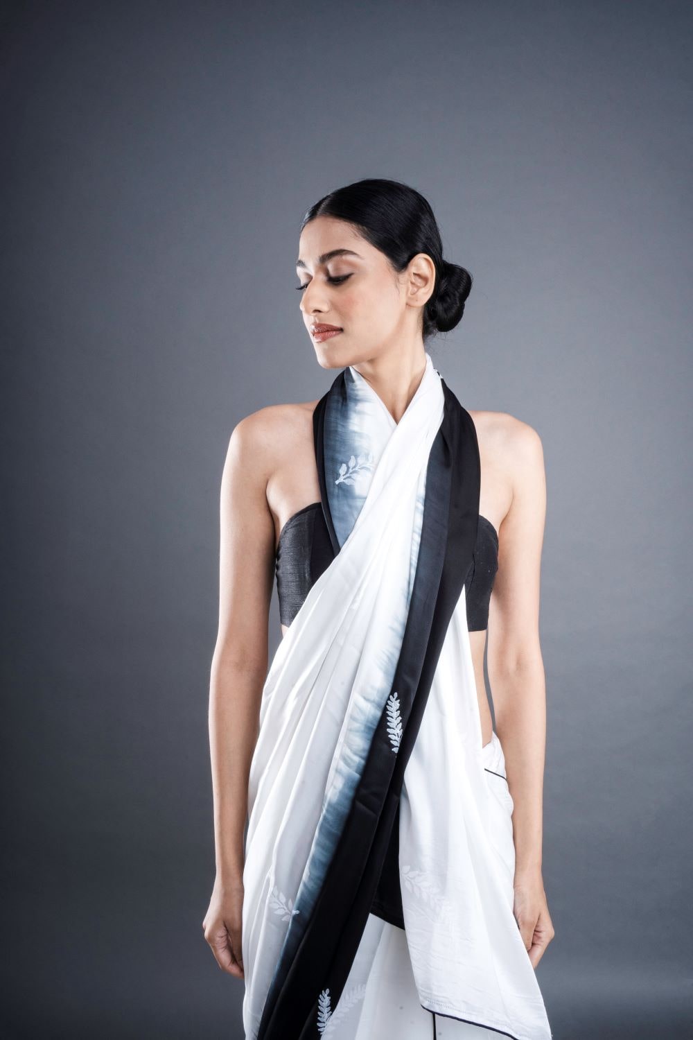 ATBW - Leaf Print Satin Ombre Saree