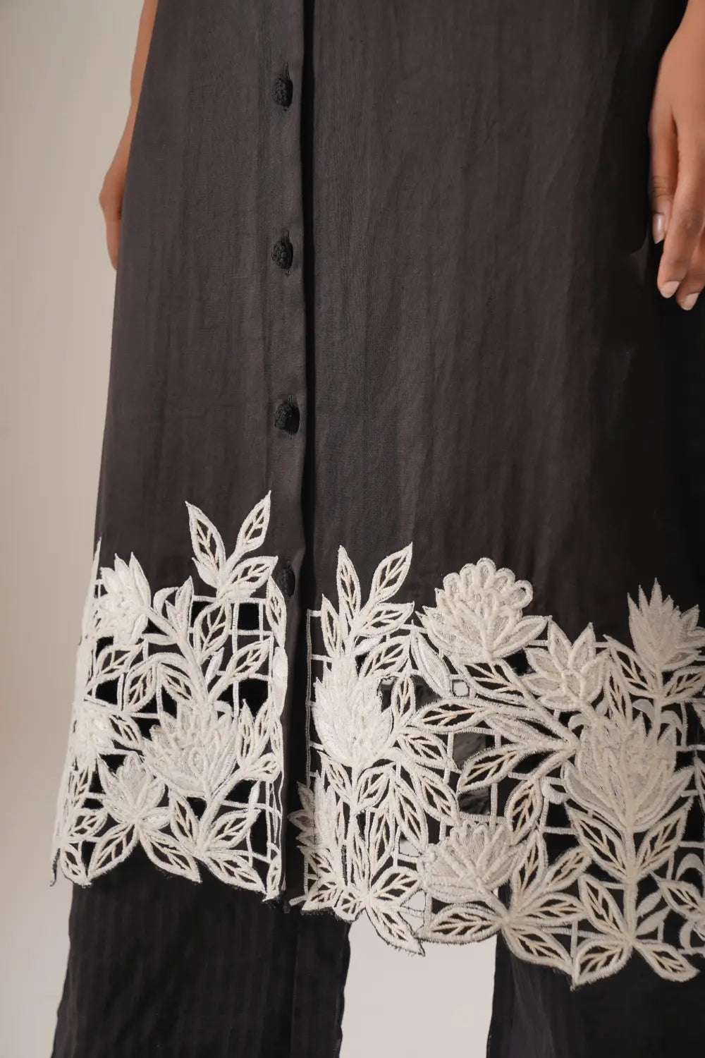 ATBW - TOSOTW Noir Flora Kurta + Noir Trousers + Lattice Light Overlay