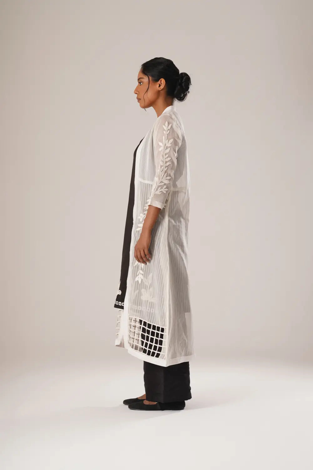 ATBW - TOSOTW Noir Flora Kurta + Noir Trousers + Lattice Light Overlay