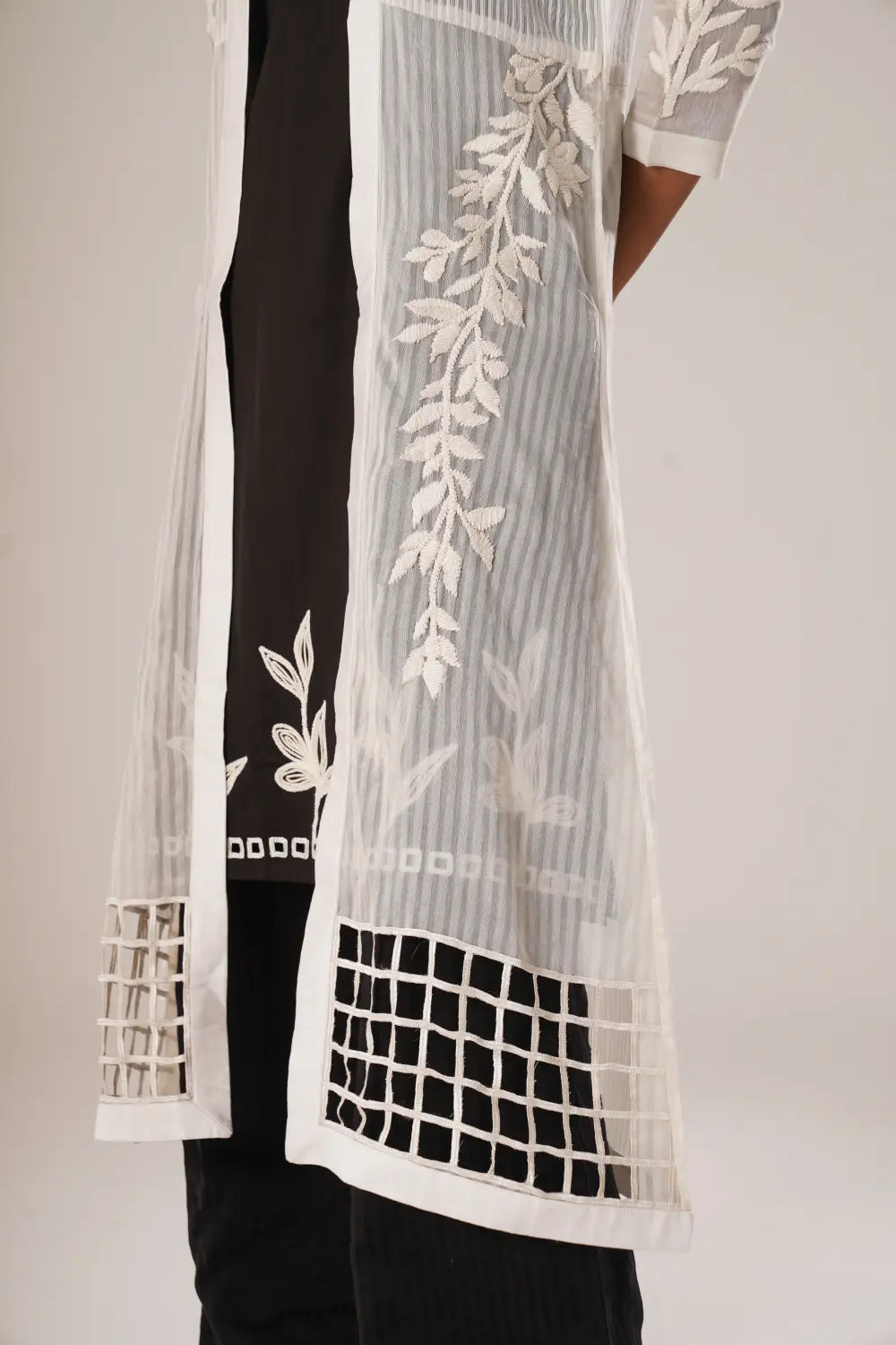 ATBW - TOSOTW Noir Flora Kurta + Noir Trousers + Lattice Light Overlay