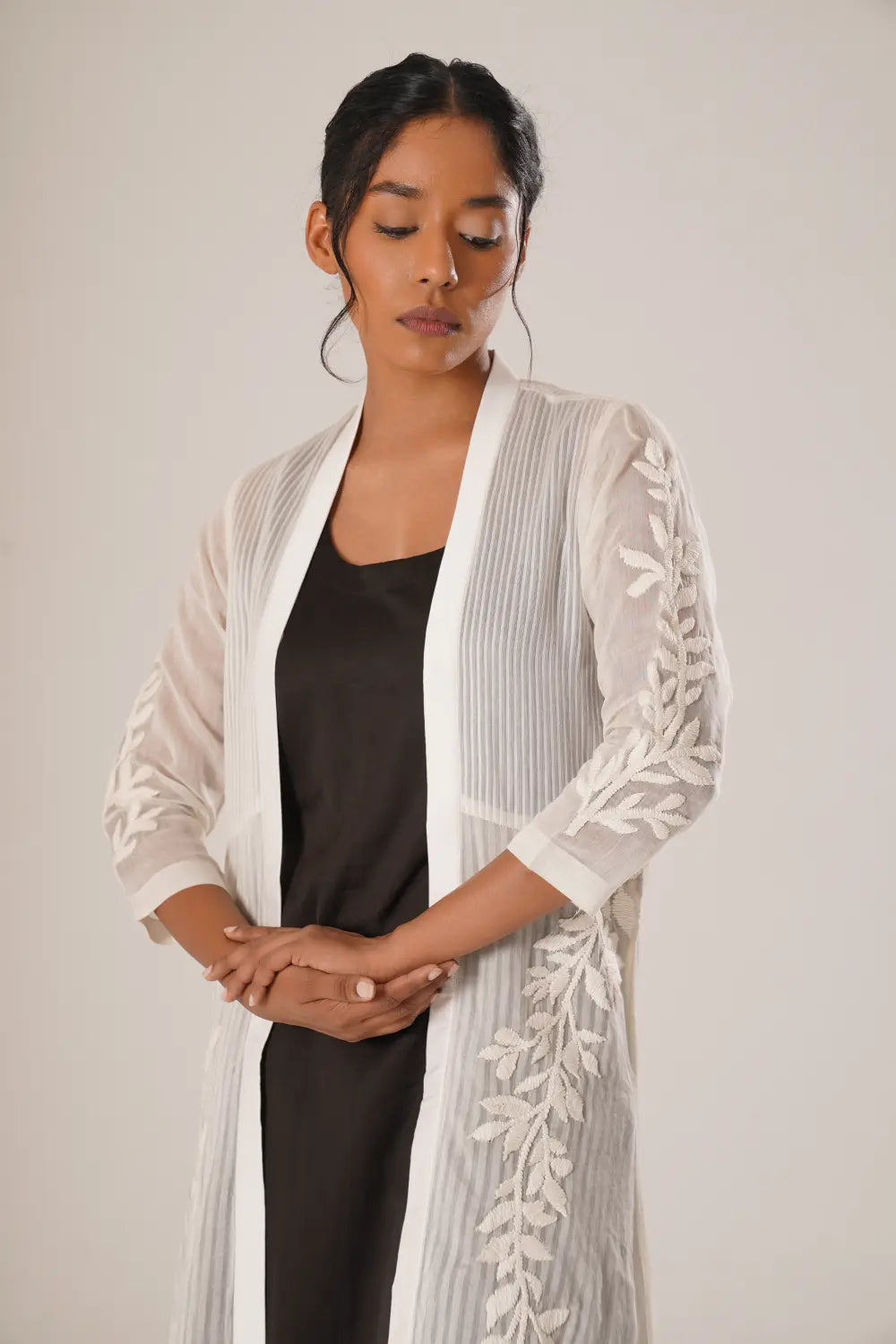 ATBW - TOSOTW Noir Flora Kurta + Noir Trousers + Lattice Light Overlay