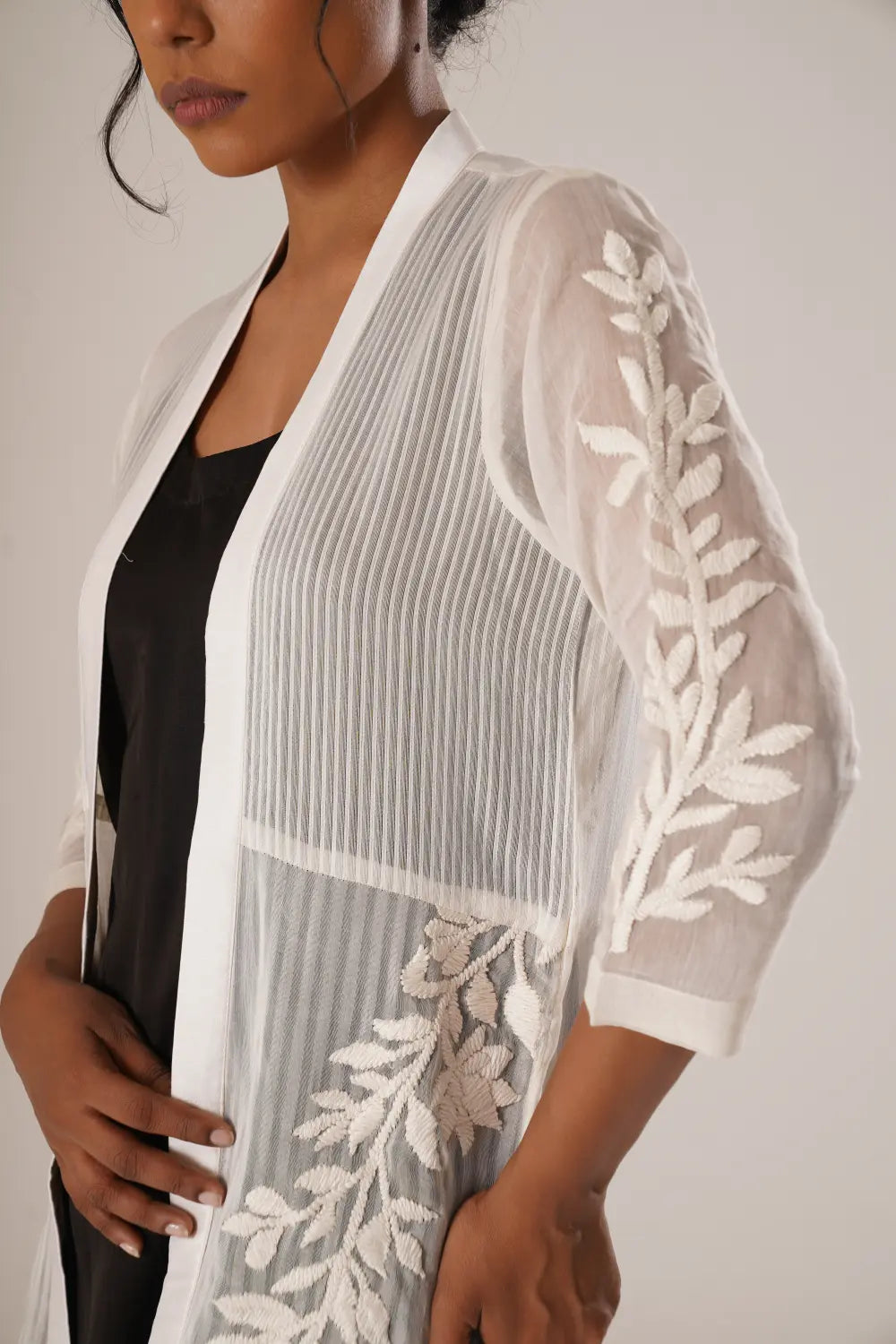 ATBW - TOSOTW Noir Flora Kurta + Noir Trousers + Lattice Light Overlay