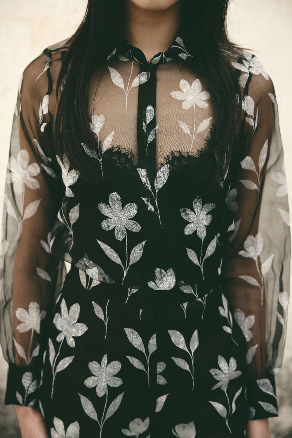 ATBW - AN Foral Organza Shirt Set - Black