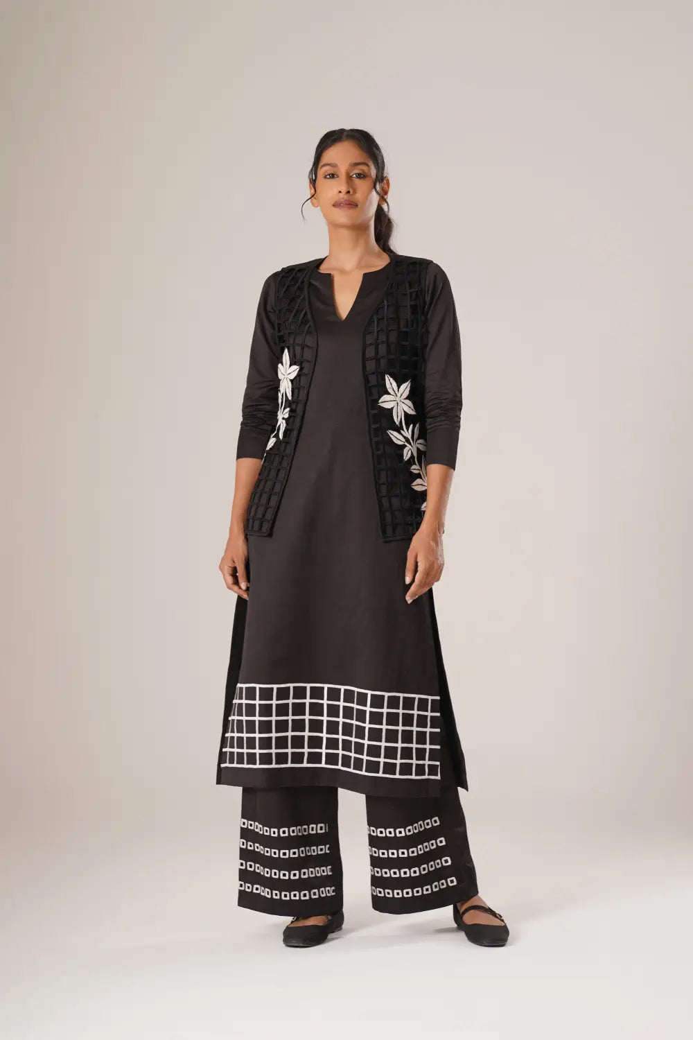 ATBW - TOSOTW Grid Ground Kurta + Pixel Line Pants + Petal Grid Jacket