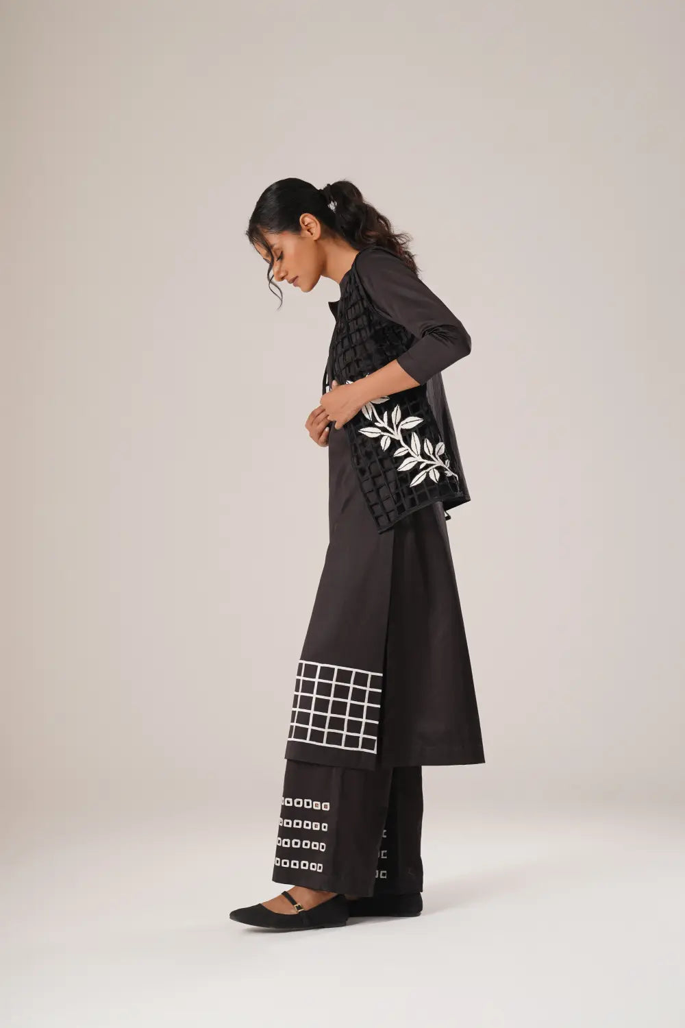 ATBW - TOSOTW Grid Ground Kurta + Pixel Line Pants + Petal Grid Jacket