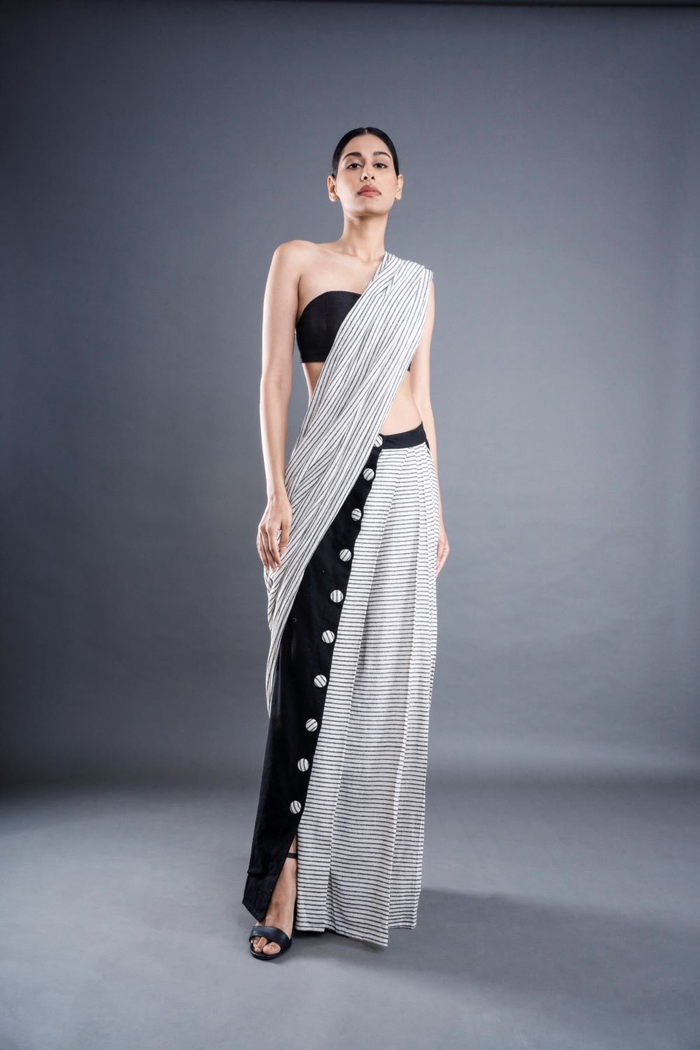 Striped Button Saree