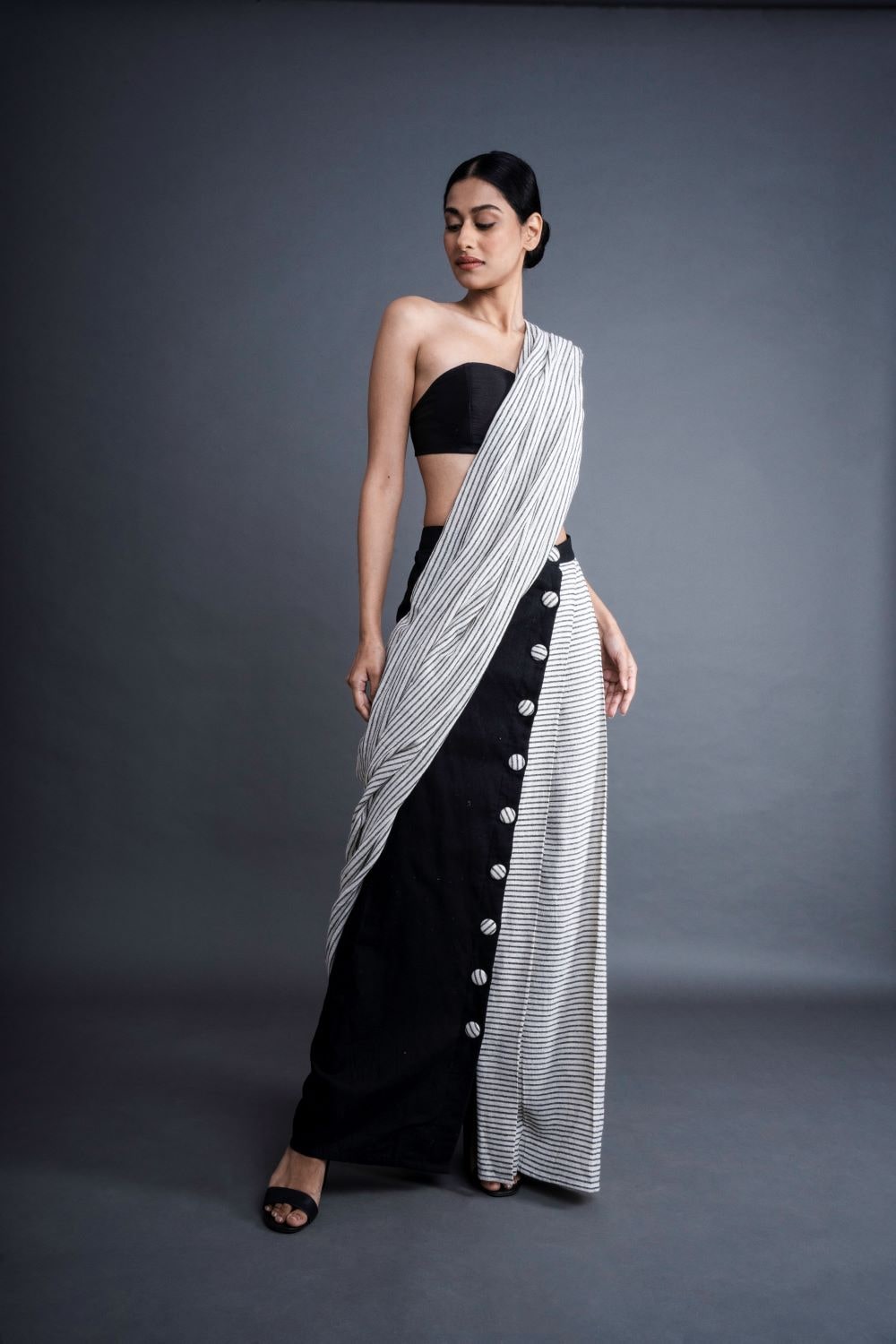 Striped Button Saree