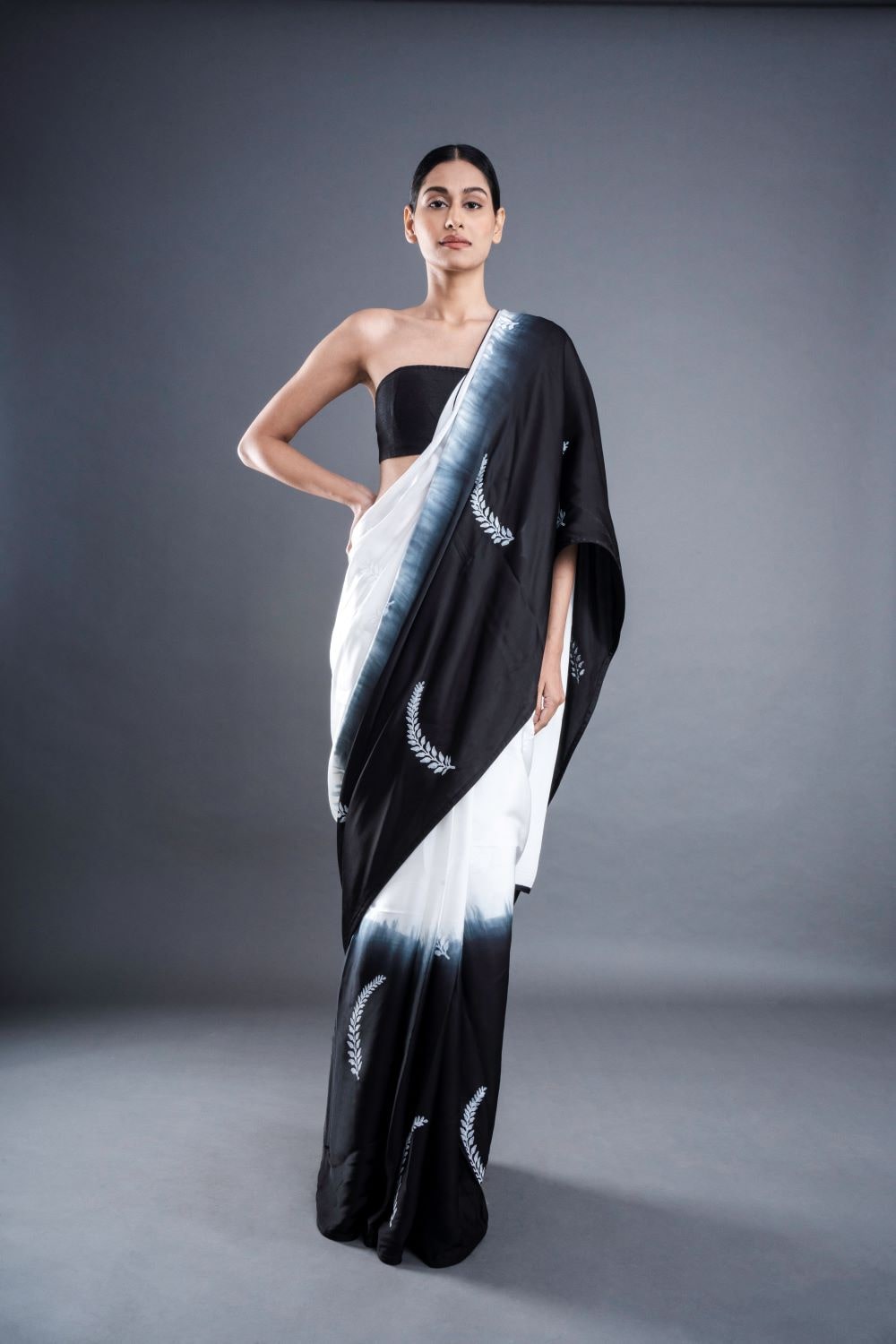 ATBW - Leaf Print Satin Ombre Saree