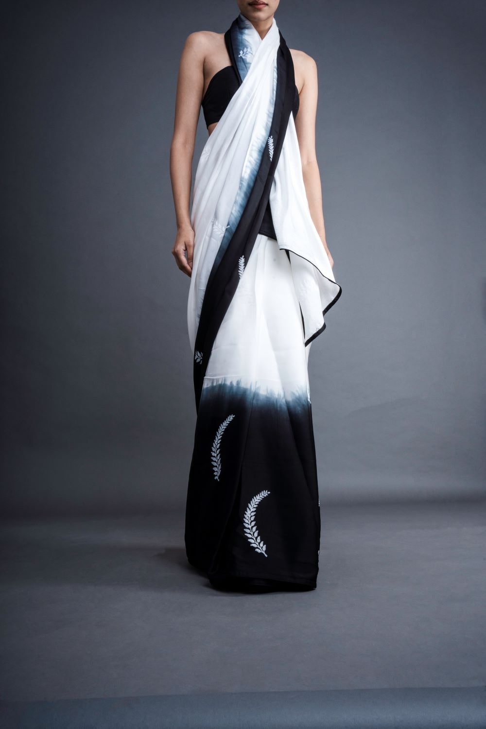 ATBW - Leaf Print Satin Ombre Saree