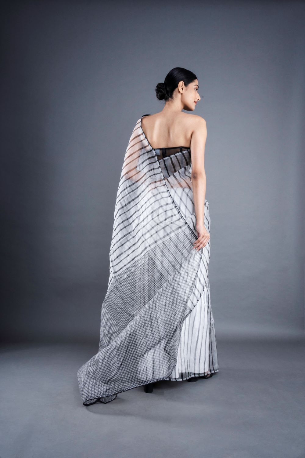 ATBW - White Geometric Pattern Saree