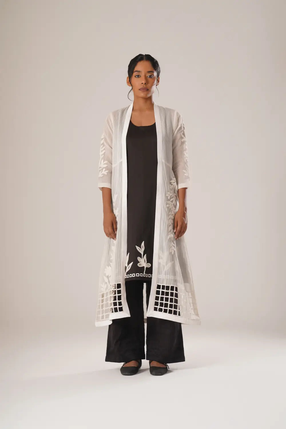 ATBW - TOSOTW Noir Flora Kurta + Noir Trousers + Lattice Light Overlay