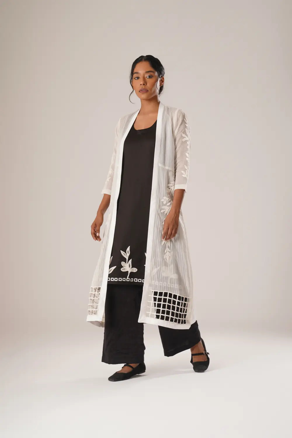 ATBW - TOSOTW Noir Flora Kurta + Noir Trousers + Lattice Light Overlay