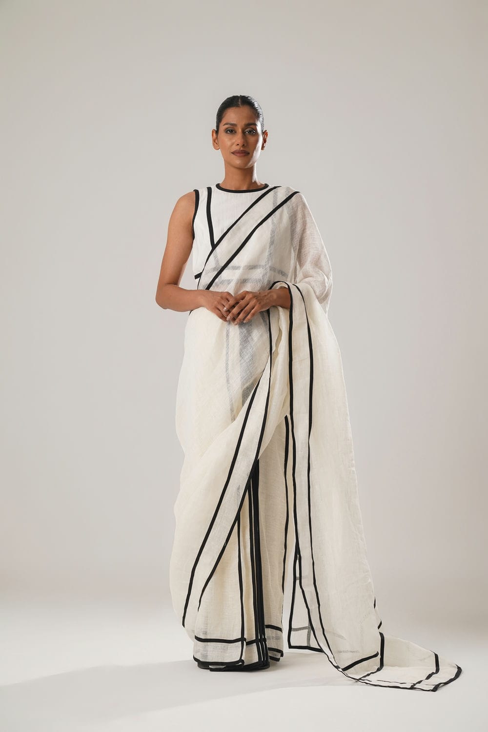 ATBW - Vintage Stripes Saree (White)