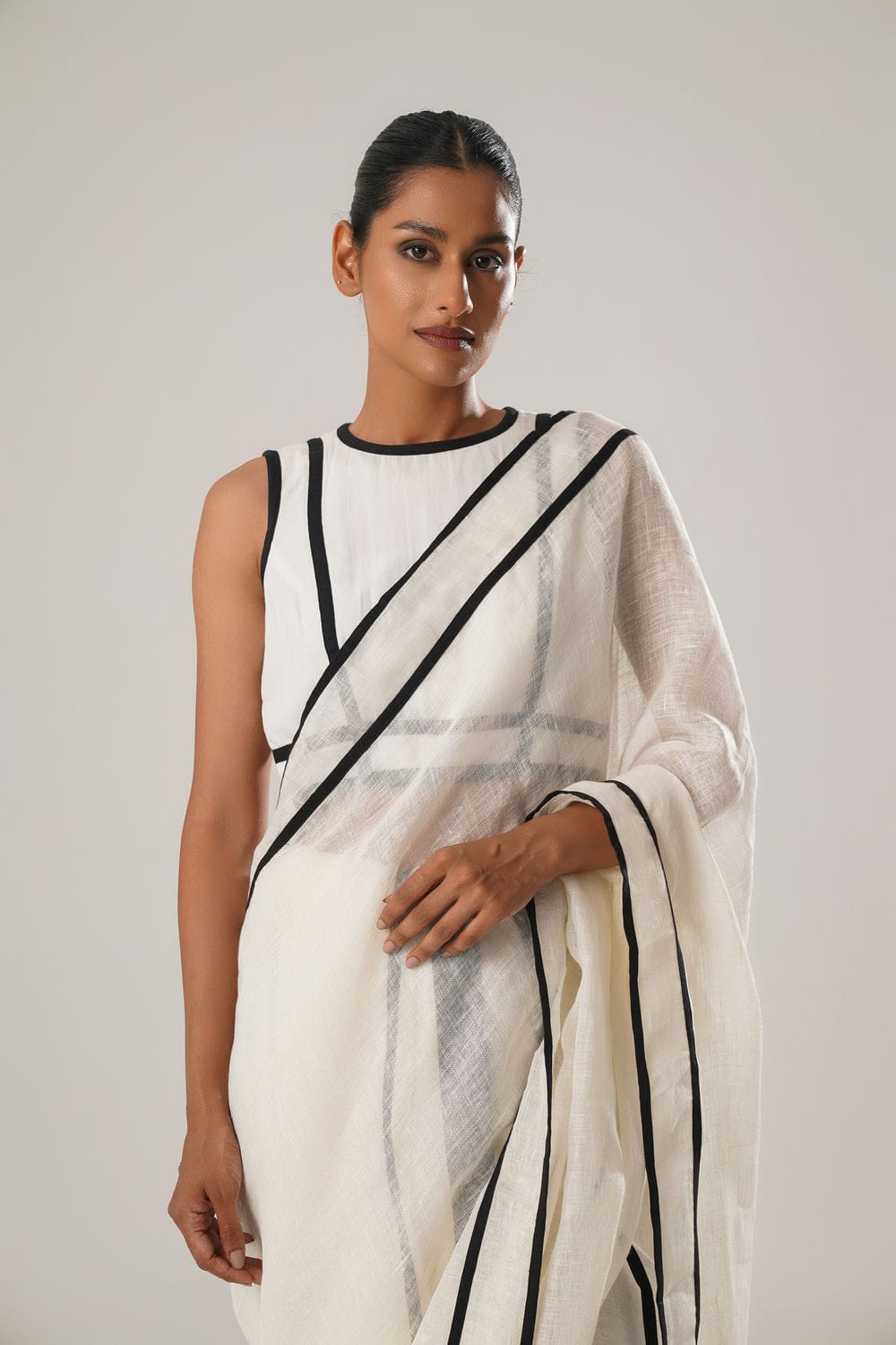 ATBW - Vintage Stripes Saree (White)