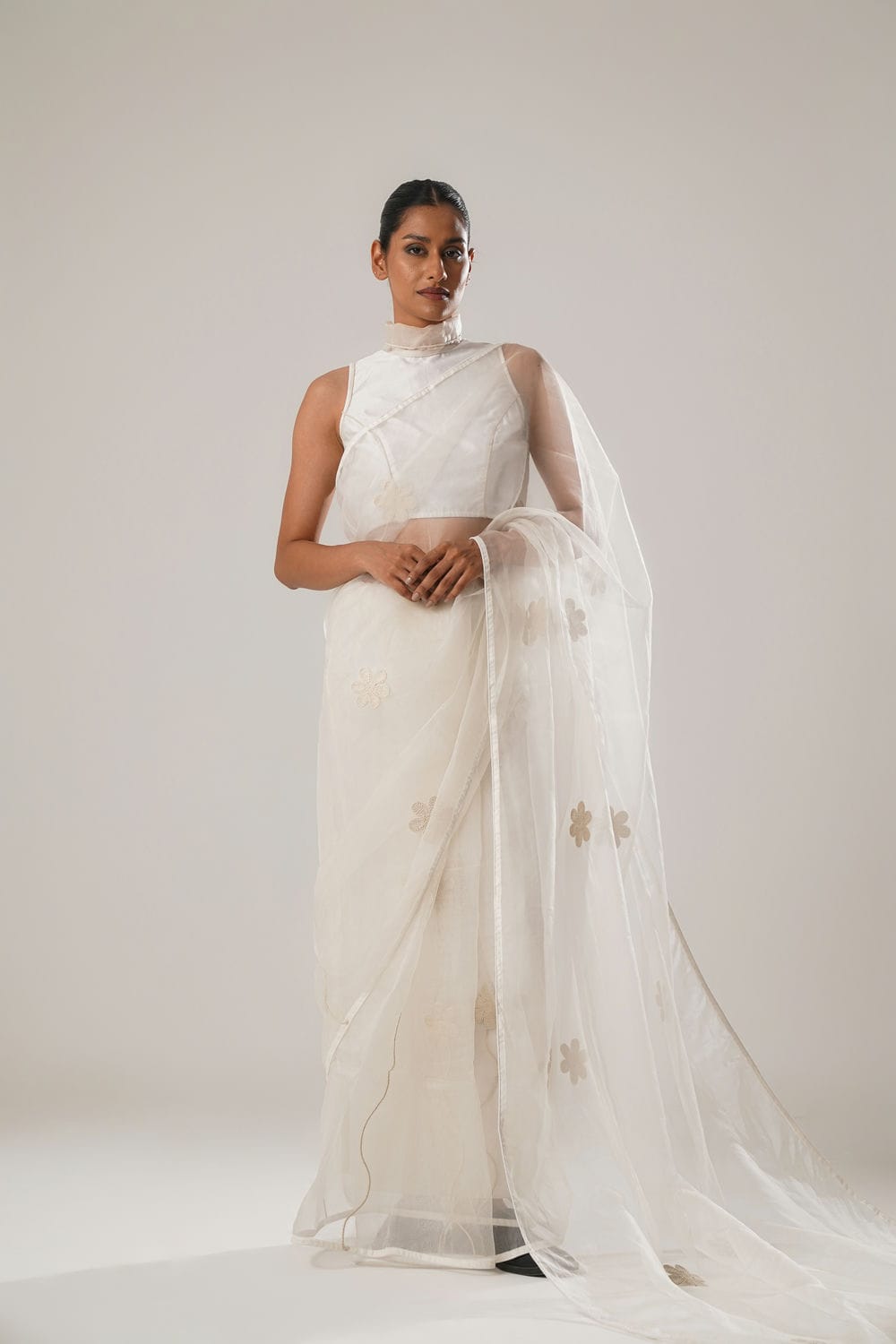 ATBW - White Floral Organza Saree