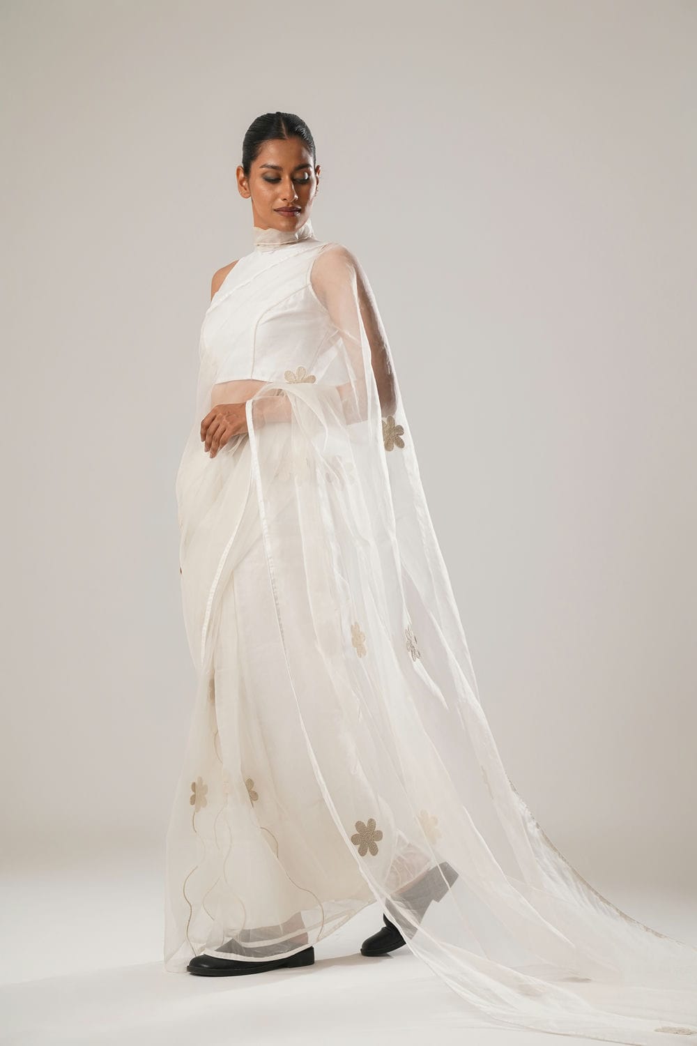 ATBW - White Floral Organza Saree