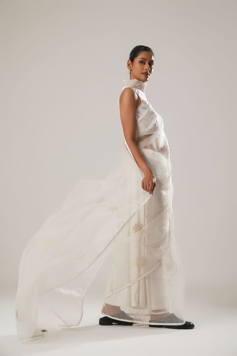 ATBW - White Floral Organza Saree