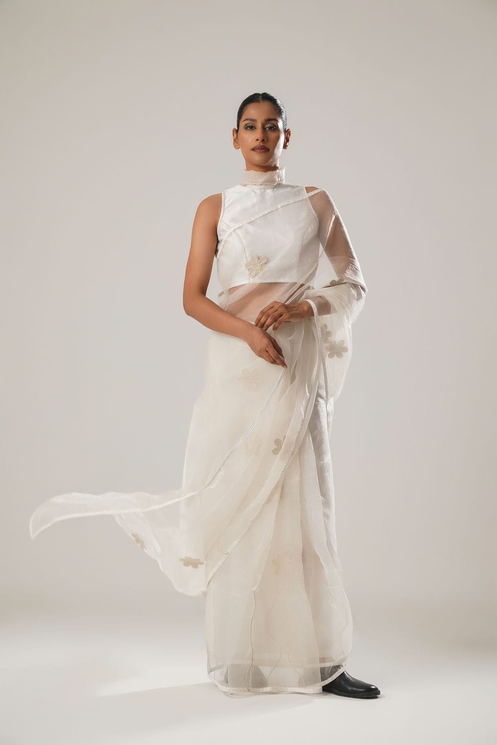 ATBW - White Floral Organza Saree