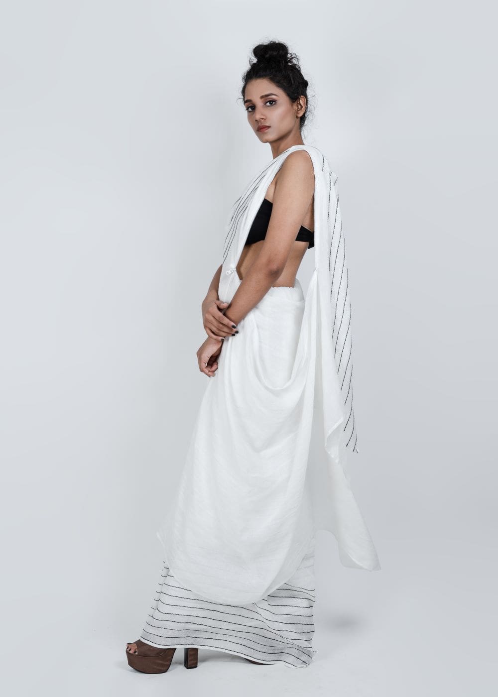 ATBW - White Zipper Saree