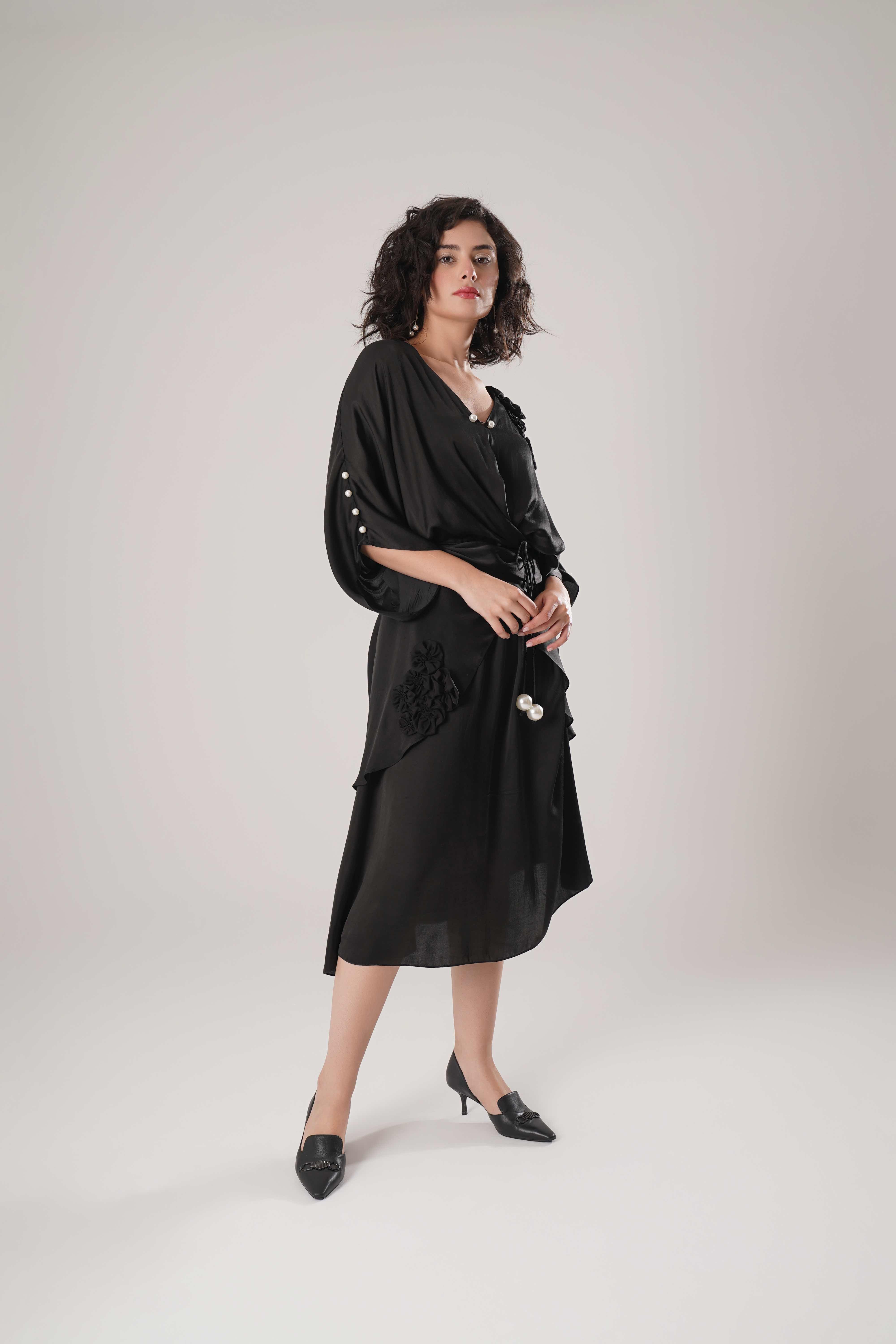 ATBW - FLOW Black Kaftan Tie Up Dress
