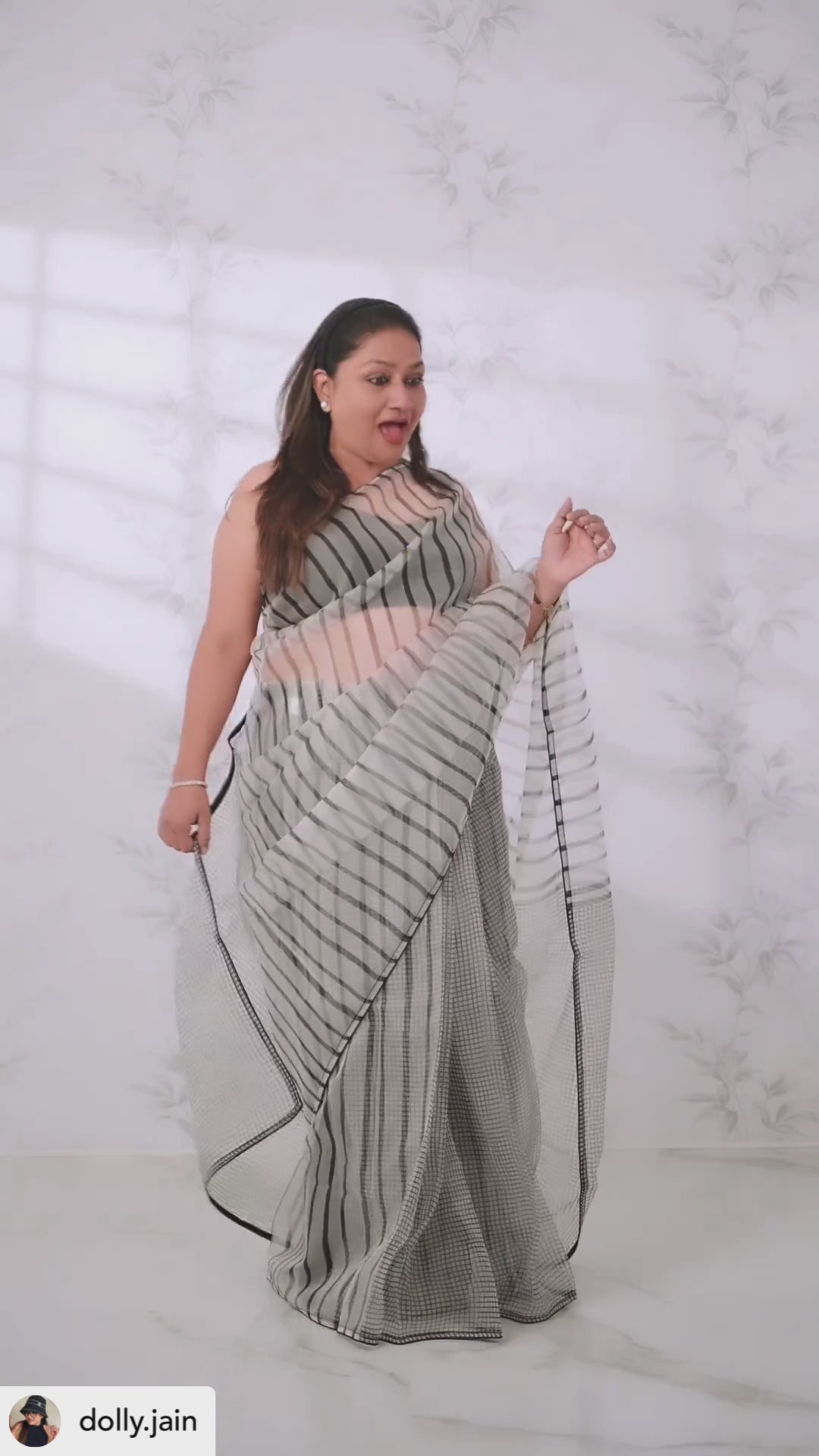 ATBW - White Geometric Pattern Saree